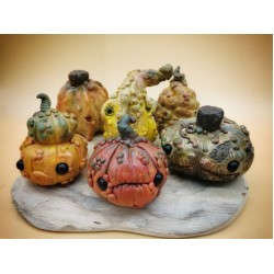 Handmade polymer clay fairy creatures - unique pumpkin monster fantasy sculptures Halloween arttoy ooak
