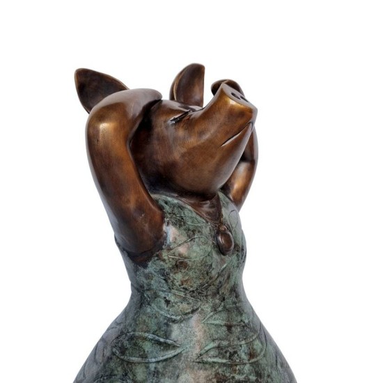 Large Bronze Pig - Dressed Standing Pig - Dancing Pig - Cute Female Pig