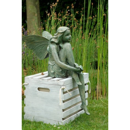 Bronze Garden Sculpture of a Winged Fairy with Butterfly on Hand Bronze Nymph Sculpture Garden Art Statue Outdoor Bronze Fairy Statue  Deco